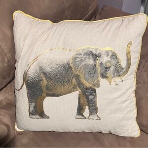 Metallic Gold Elephant Accent Pillow - Neutral Linen